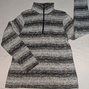 Lands End Gray & Black Striped Quarter-Zip Pullover Med(10-12)